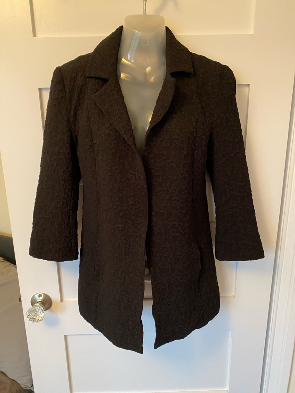 Ganni Black Textured Jacket Open Front 3/4 Sleeves 32